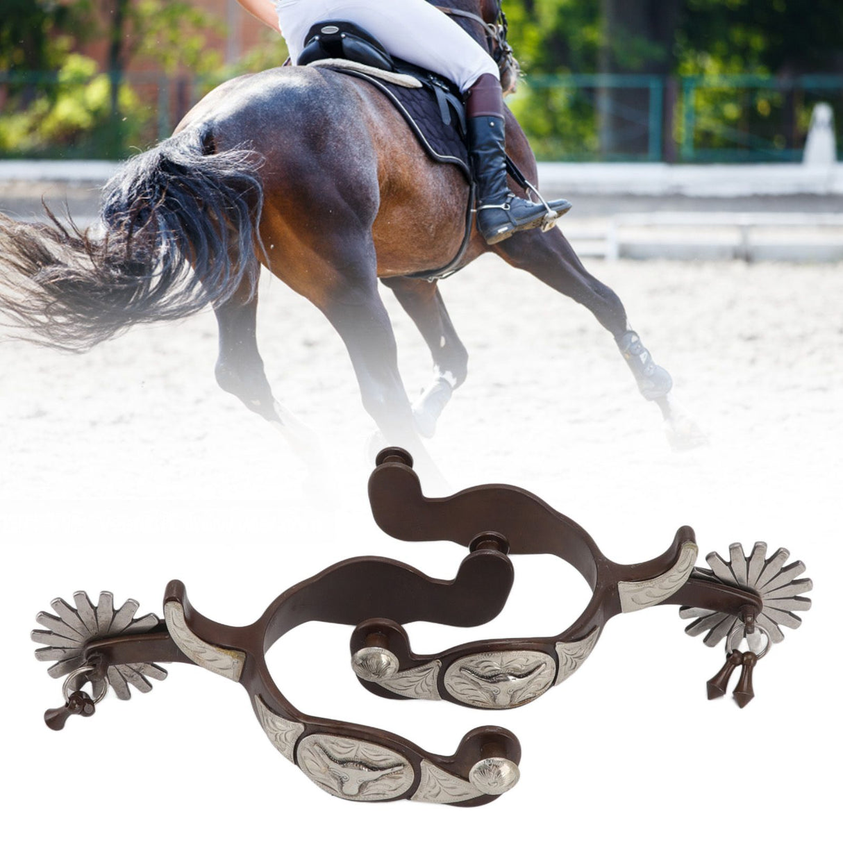 2 PCS Cowboy Horse Spurs Outdoor Garden Retro Spurs Saddlery Equipment with Cow Icon