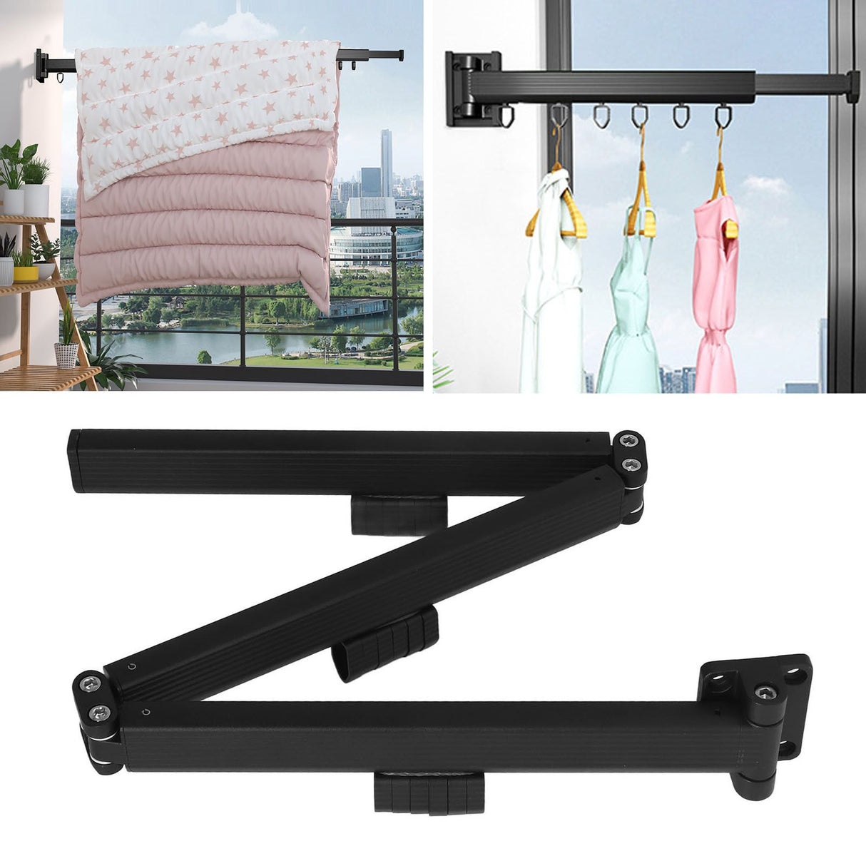 Laundry Drying Rack Retractable 3 Folding Wall Mounted Clothes Drying Rack for Entrance Bedroom Laundry Room Black