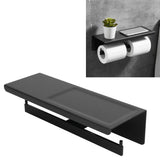 Wall Mount Toilet Paper Holder 2 Use Hotel Bathroom Tissue Waterproof with Storage Shelf Black - Extra Image