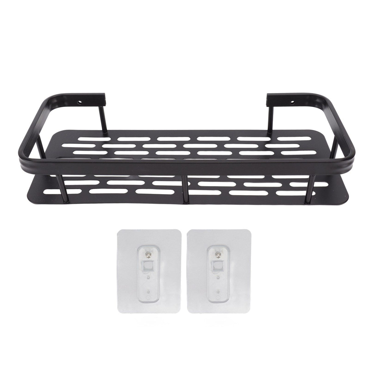 Shower Caddy Single Tier Durable Aluminium Rustproof Sticker Installation Shower Shelf for Bathroom Bedroom Kitchen Black