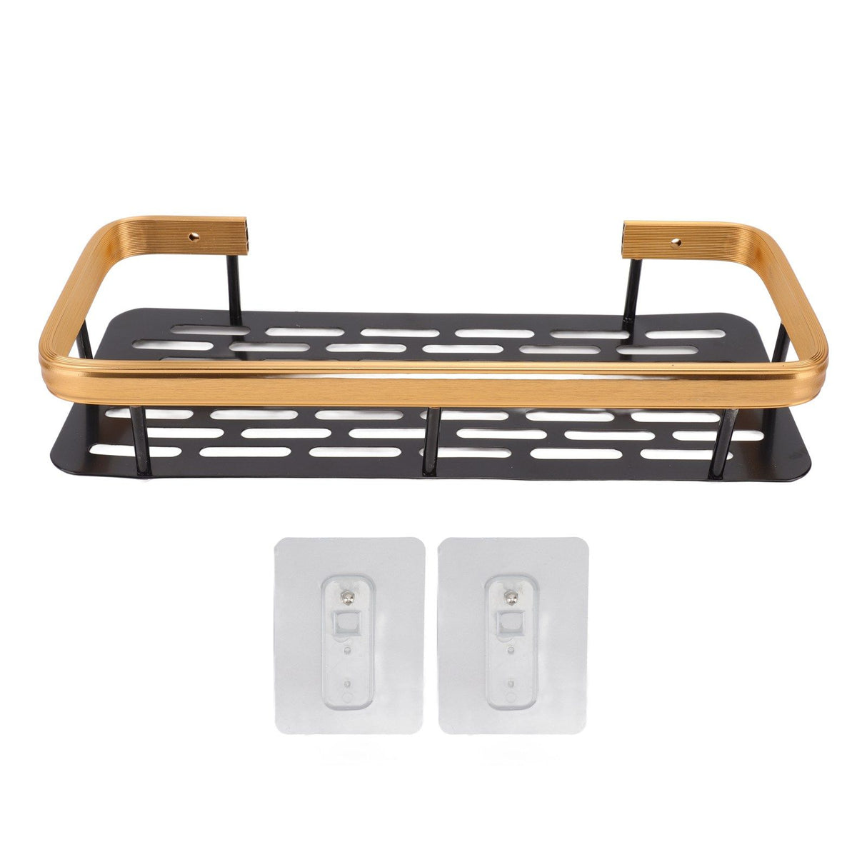 Shower Caddy Single Tier Durable Aluminium Rustproof Sticker Installation Shower Shelf for Bathroom Bedroom Kitchen Black Gold
