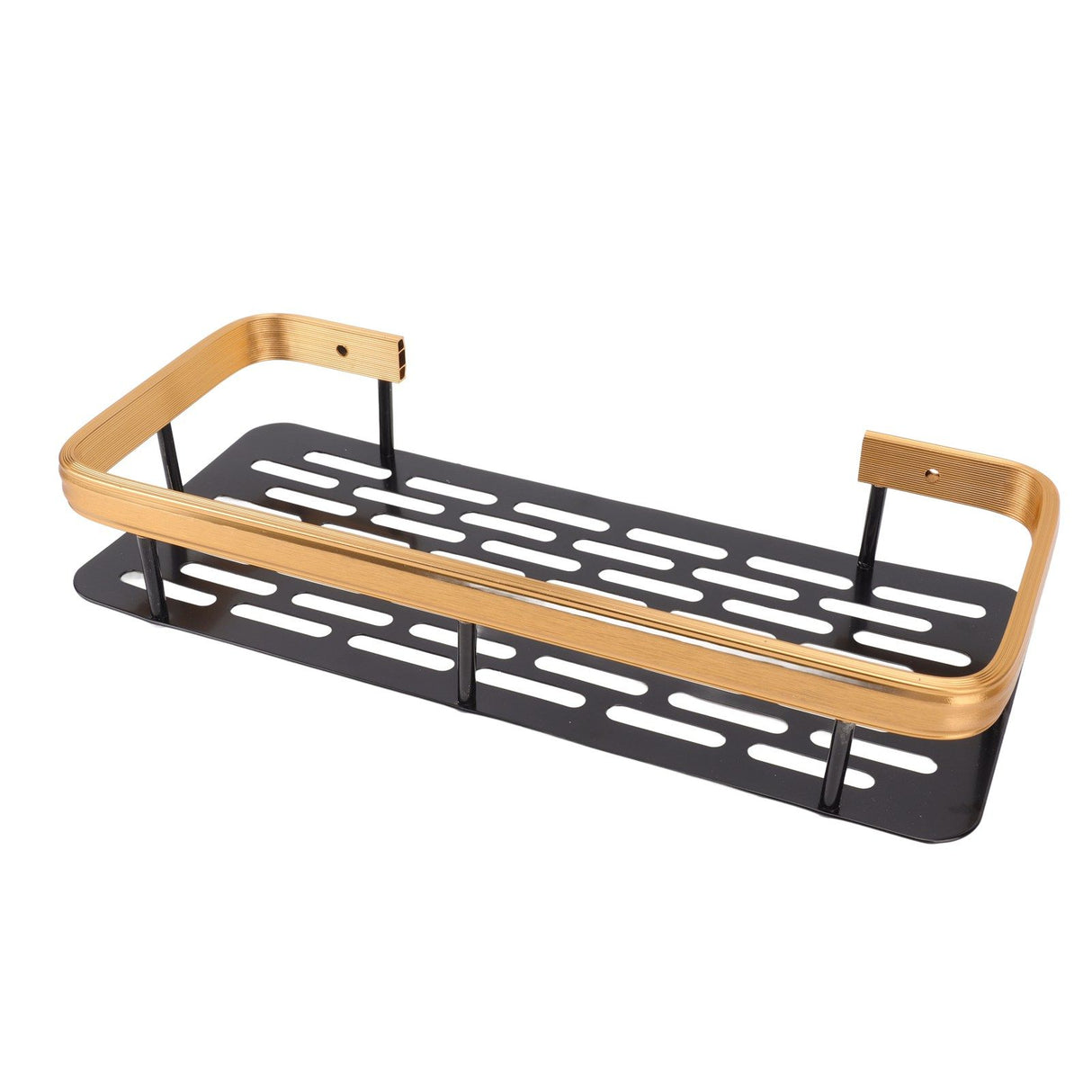Shower Caddy Single Tier Durable Aluminium Rustproof Sticker Installation Shower Shelf for Bathroom Bedroom Kitchen Black Gold