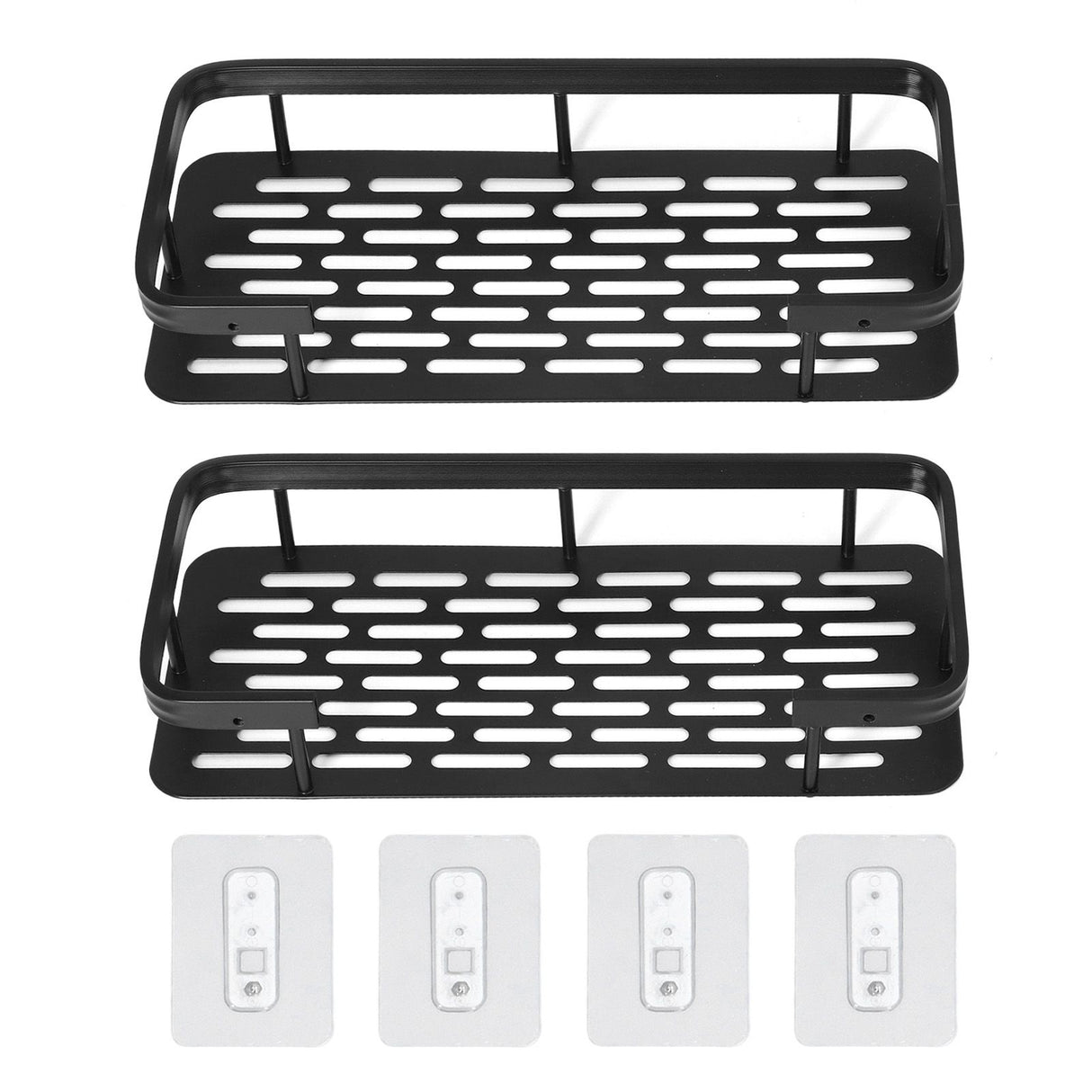 Shower Caddy Double Layer Rectangle Shape Space Saving Aluminum Punching Free Installation Bathroom Supplies for Home Black