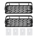 Shower Caddy Double Layer Rectangle Shape Space Saving Aluminum Punching Free Installation Bathroom Supplies for Home Black
