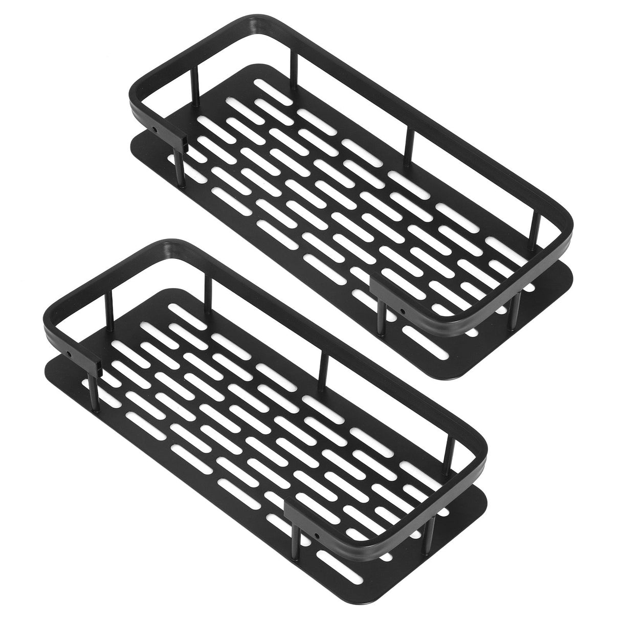 Shower Caddy Double Layer Rectangle Shape Space Saving Aluminum Punching Free Installation Bathroom Supplies for Home Black