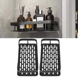Shower Caddy Double Layer Rectangle Shape Space Saving Aluminum Punching Free Installation Bathroom Supplies for Home Black