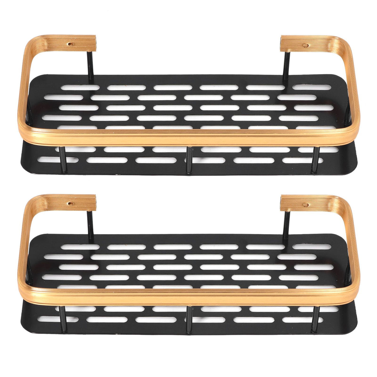 Shower Caddy Double Layer Rectangle Shape Space Saving Aluminum Punching Free Installation Bathroom Supplies for Home Black Gold