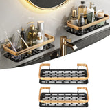 Shower Caddy Double Layer Rectangle Shape Space Saving Aluminum Punching Free Installation Bathroom Supplies for Home Black Gold - Extra Image
