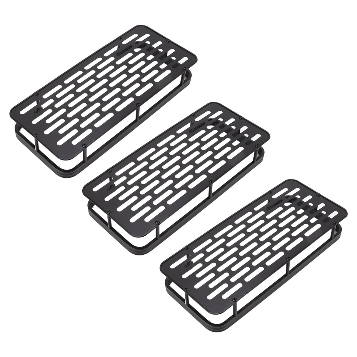 Shower Storage Rack 3 Layers Punch Free Rectangle Aluminum Shower Shelf Basket for Home Bathroom Black
