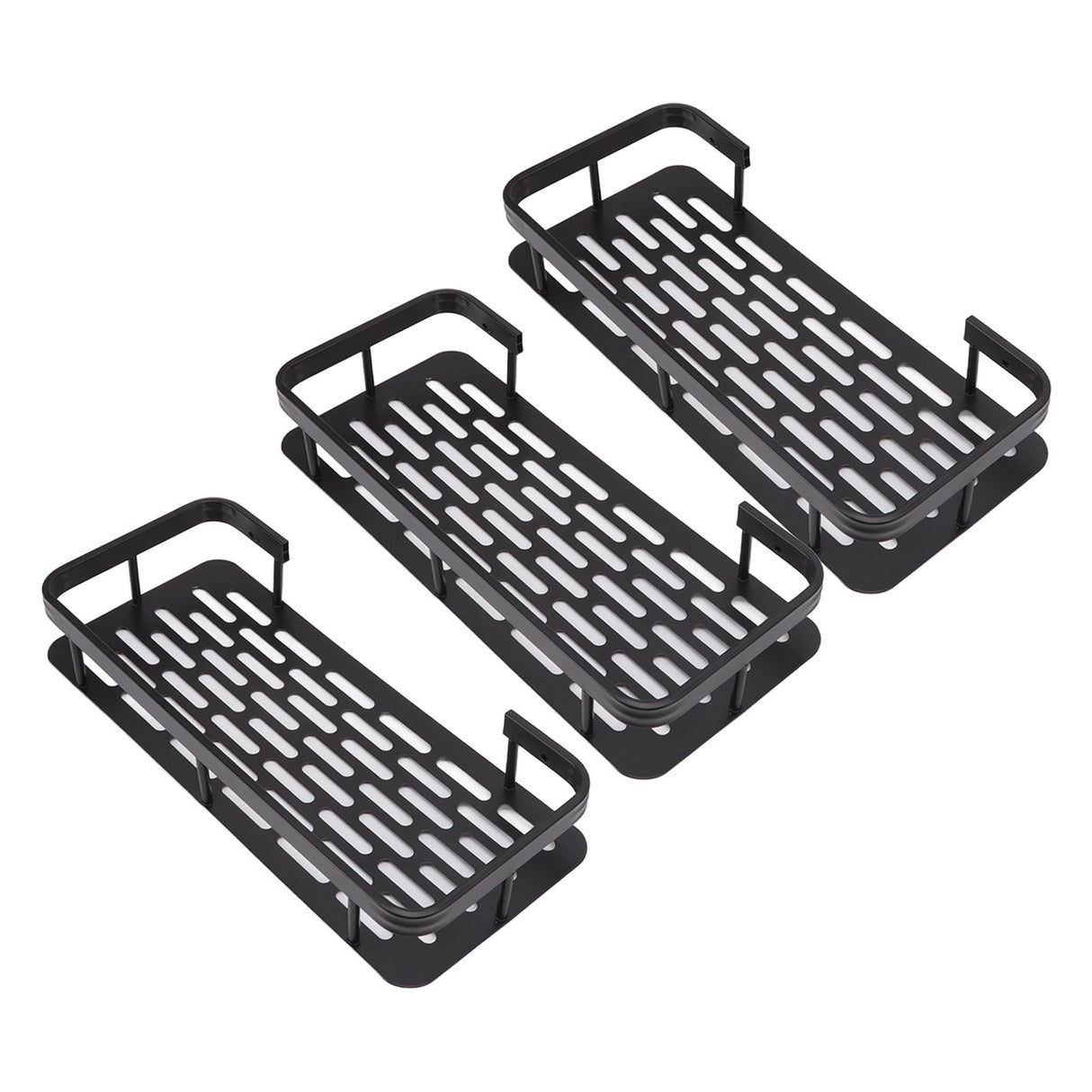 Shower Storage Rack 3 Layers Punch Free Rectangle Aluminum Shower Shelf Basket for Home Bathroom Black