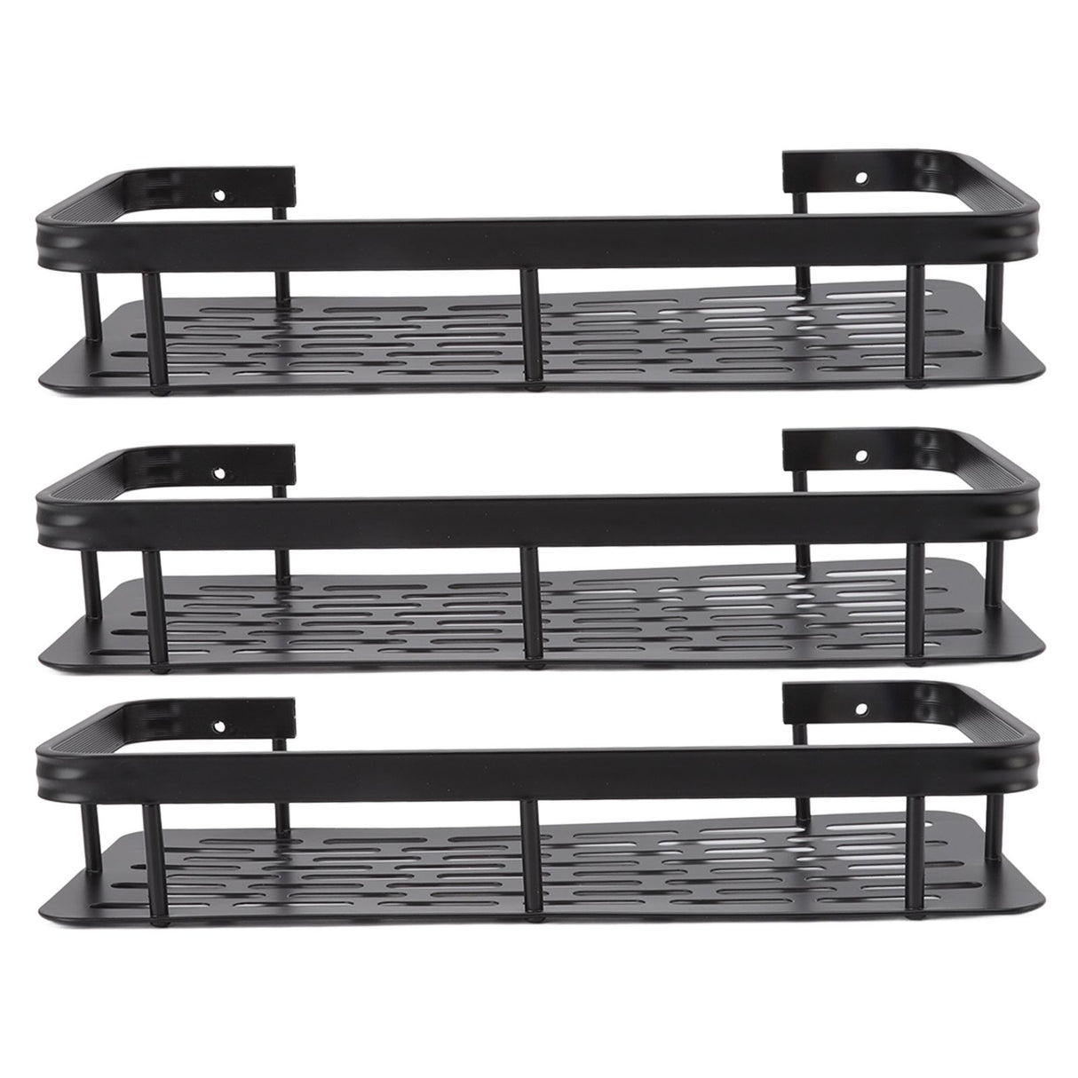 Shower Storage Rack 3 Layers Punch Free Rectangle Aluminum Shower Shelf Basket for Home Bathroom Black