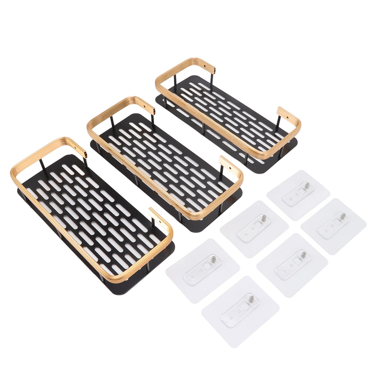 Shower Storage Rack 3 Layers Punch Free Rectangle Aluminum Shower Shelf Basket for Home Bathroom Black Gold