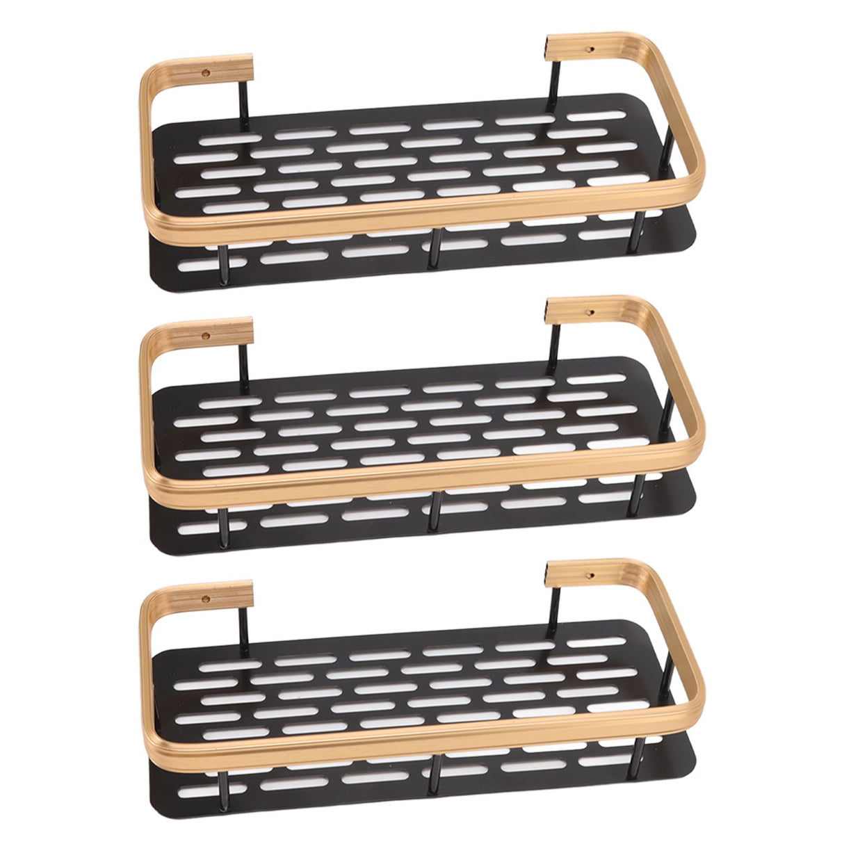 Shower Storage Rack 3 Layers Punch Free Rectangle Aluminum Shower Shelf Basket for Home Bathroom Black Gold