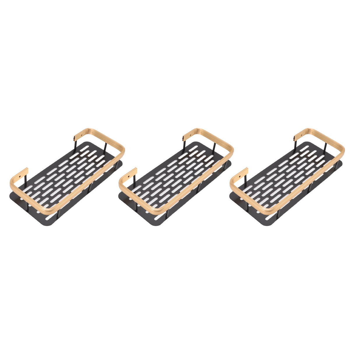 Shower Storage Rack 3 Layers Punch Free Rectangle Aluminum Shower Shelf Basket for Home Bathroom Black Gold