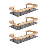 Shower Storage Rack 3 Layers Punch Free Rectangle Aluminum Shower Shelf Basket for Home Bathroom Black Gold - Close-Up Angle
