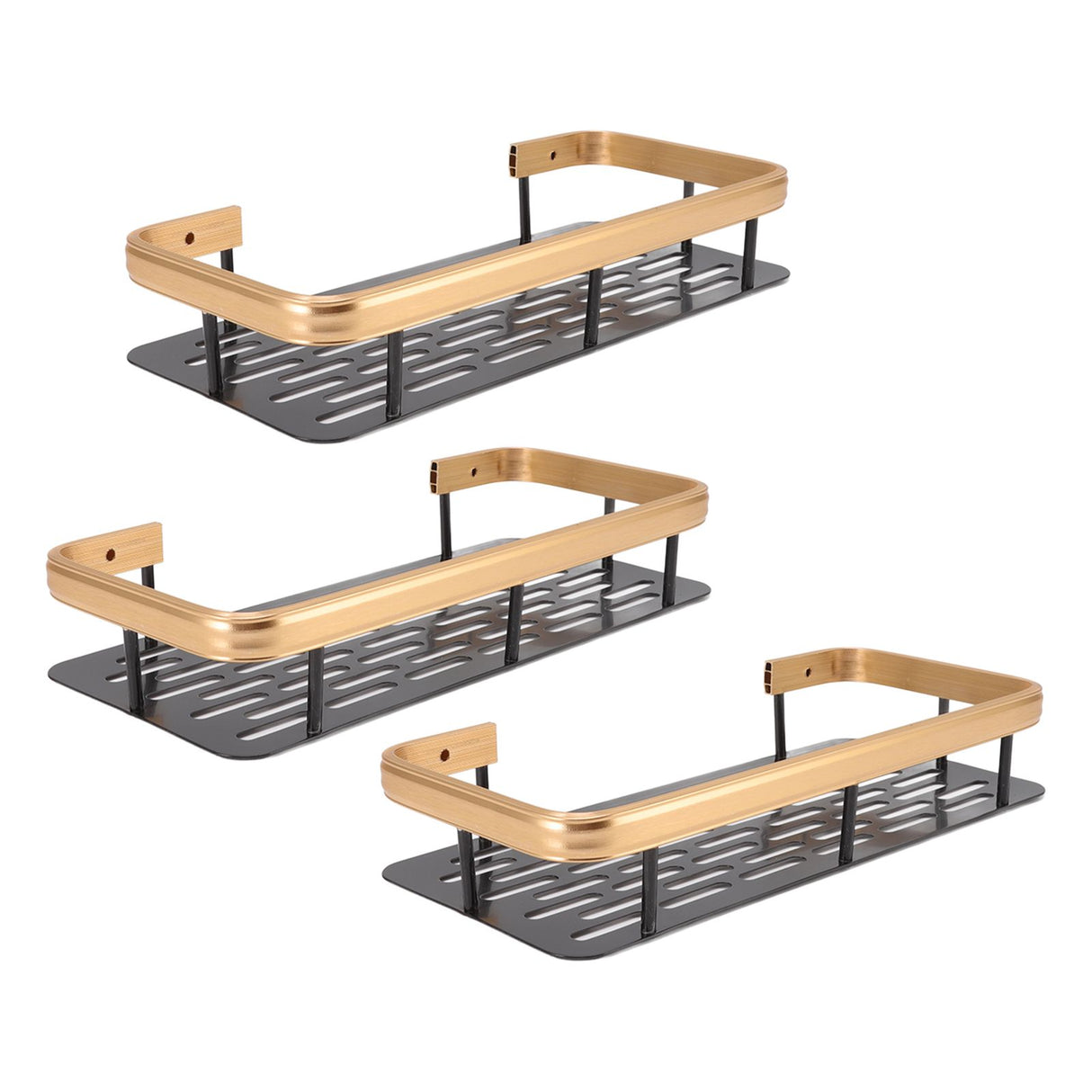 Shower Storage Rack 3 Layers Punch Free Rectangle Aluminum Shower Shelf Basket for Home Bathroom Black Gold