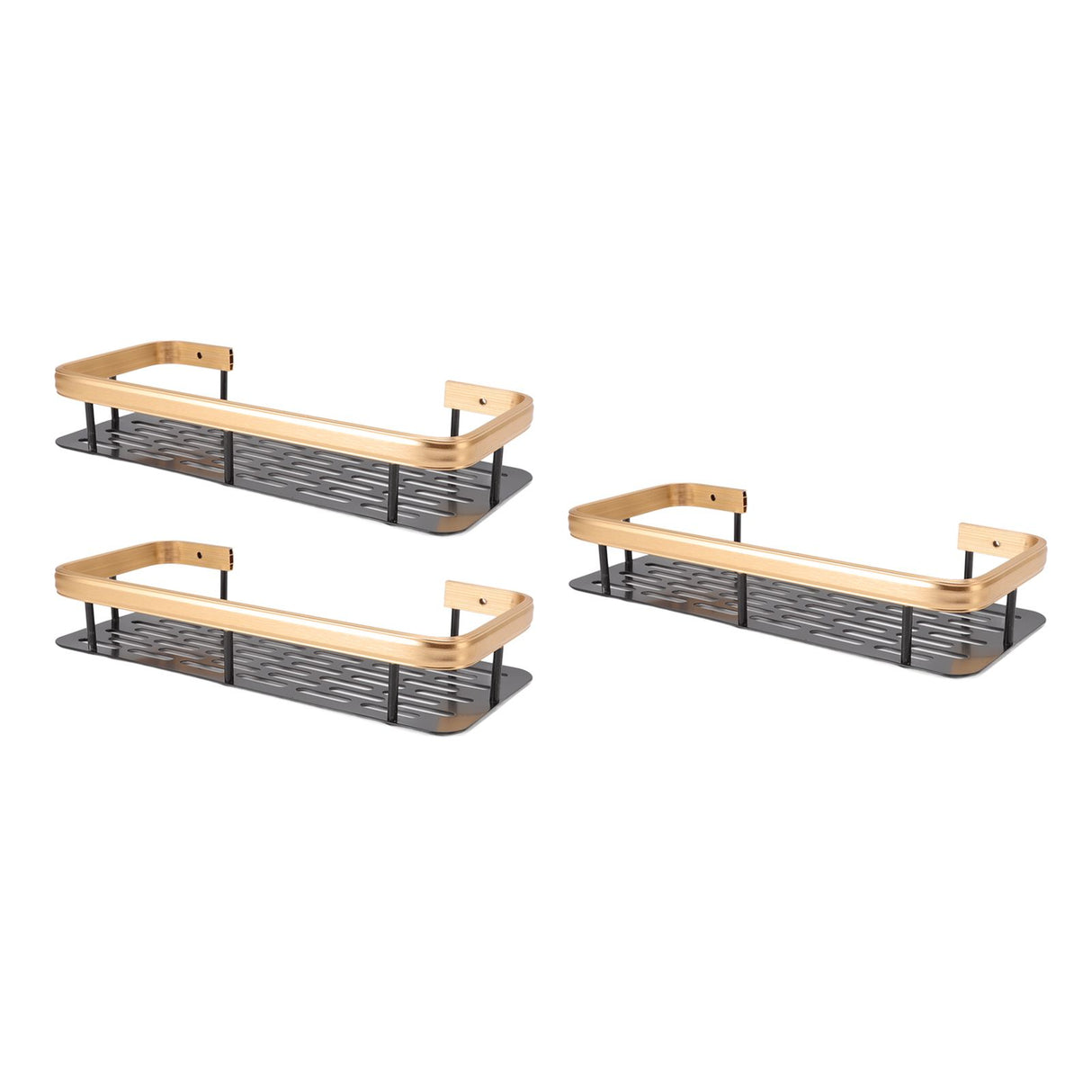 Shower Storage Rack 3 Layers Punch Free Rectangle Aluminum Shower Shelf Basket for Home Bathroom Black Gold
