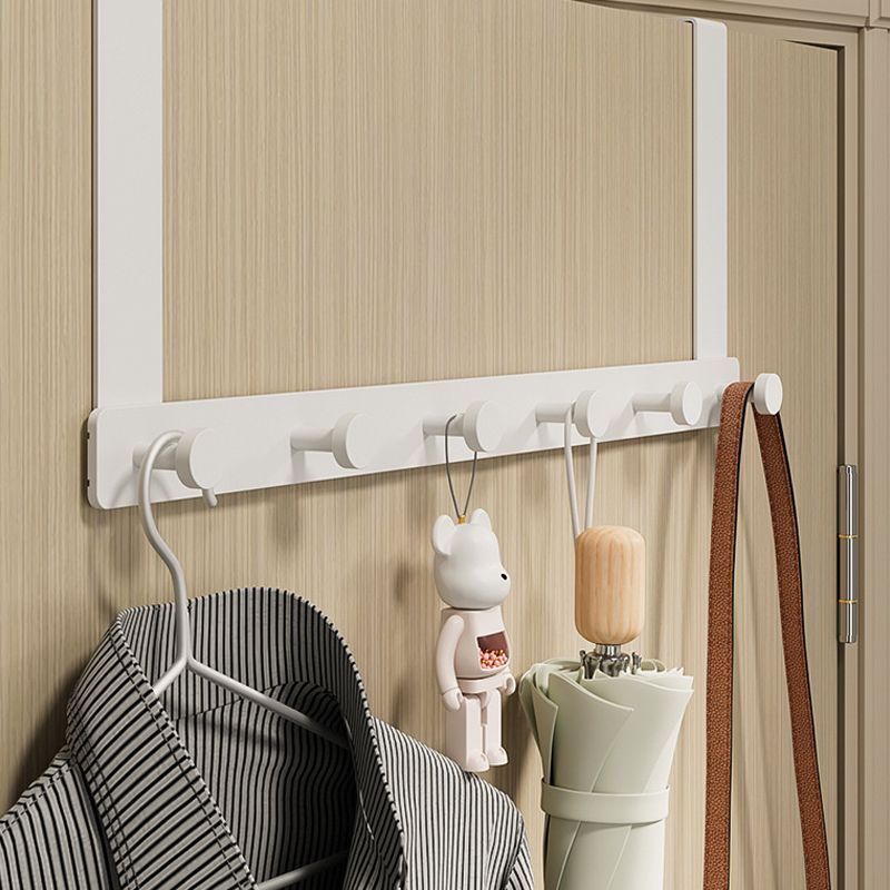 Door Hook Hanger Punch Free Seamless Long Arm Quiet Aluminum Over Door Hooks for Bedrooms Bathrooms White 6 Hooks