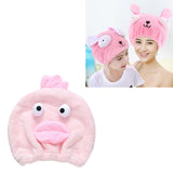 Quick Dry Hair Hat Elastic Strong Water Absorption Fine Fiber Skin Friendly Cartoon Hair Drying Towel Pink