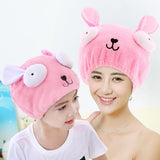 Quick Dry Hair Hat Elastic Strong Water Absorption Fine Fiber Skin Friendly Cartoon Hair Drying Towel Pink