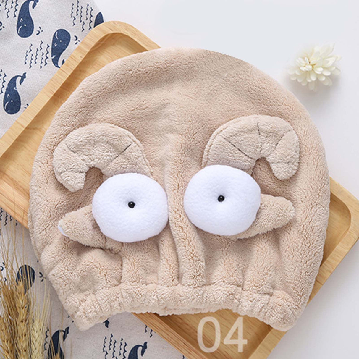 Quick Dry Hair Hat Elastic Strong Water Absorption Fine Fiber Skin Friendly Cartoon Hair Drying Towel Camel
