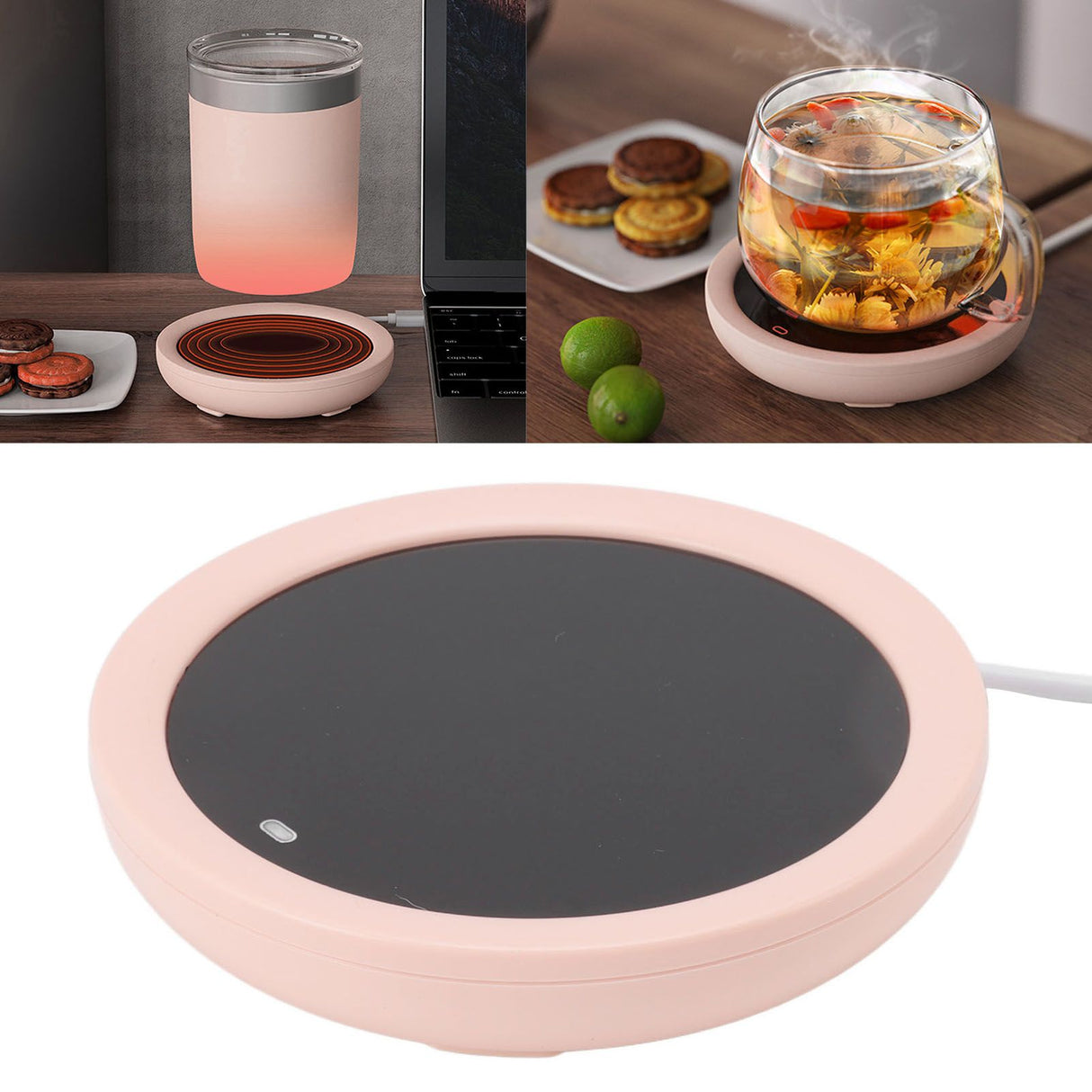 USB Coffee Mug Warmer Electric Gravity Switch 55 Celsius Degree Milk Heating Plate for Office Pink