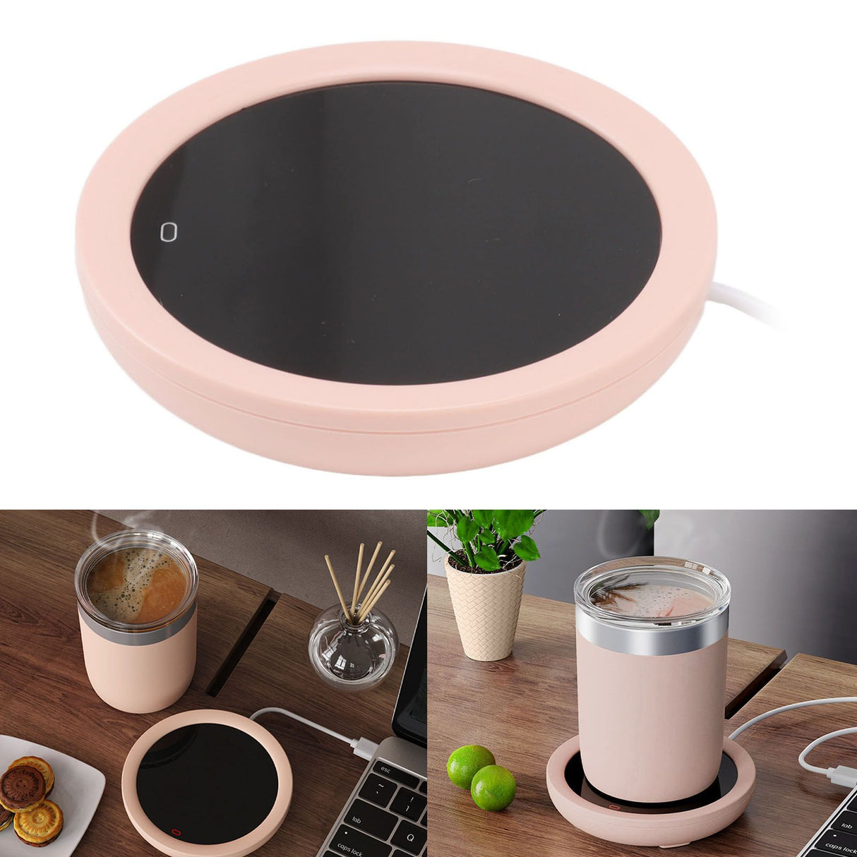 USB Coffee Mug Warmer Electric Gravity Switch 55 Celsius Degree Milk Heating Plate for Office Pink
