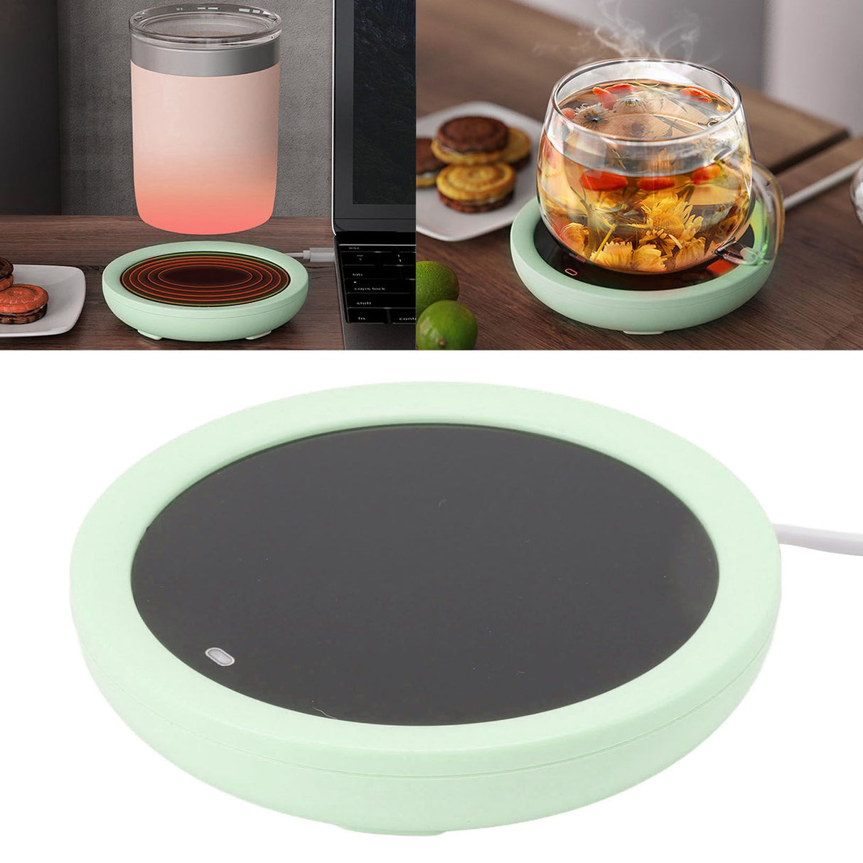 USB Coffee Mug Warmer Electric Gravity Switch 55 Celsius Degree Milk Heating Plate for Office Green