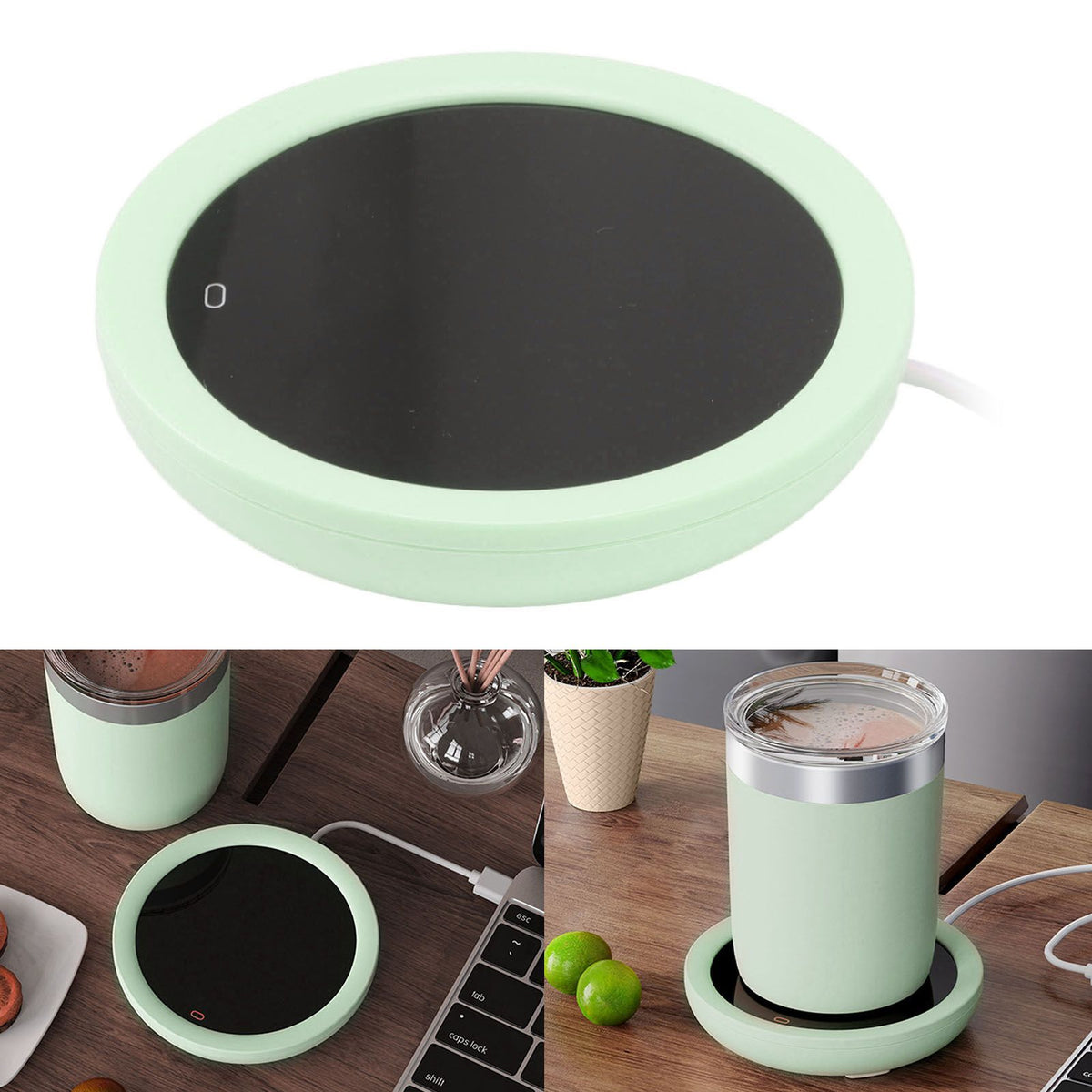 USB Coffee Mug Warmer Electric Gravity Switch 55 Celsius Degree Milk Heating Plate for Office Green