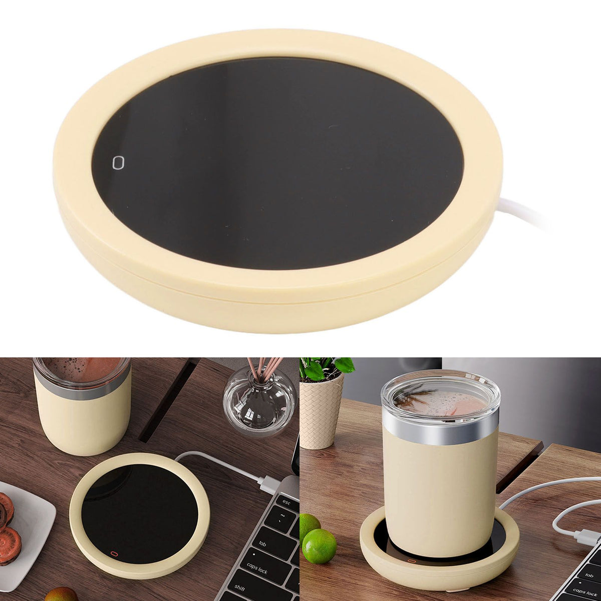 USB Coffee Mug Warmer Electric Gravity Switch 55 Celsius Degree Milk Heating Plate for Office Yellow