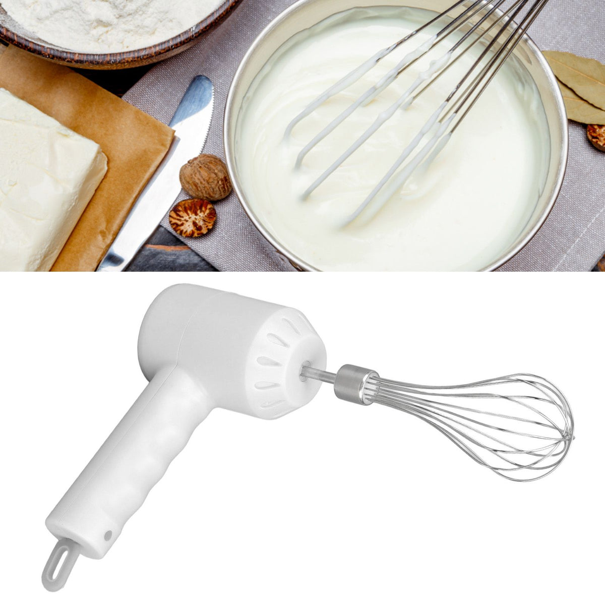 Cordless Electric Hand Mixer USB Rechargable Handheld Eggbeater Electric Milk Frother with 2 Stir Sticks for Home White
