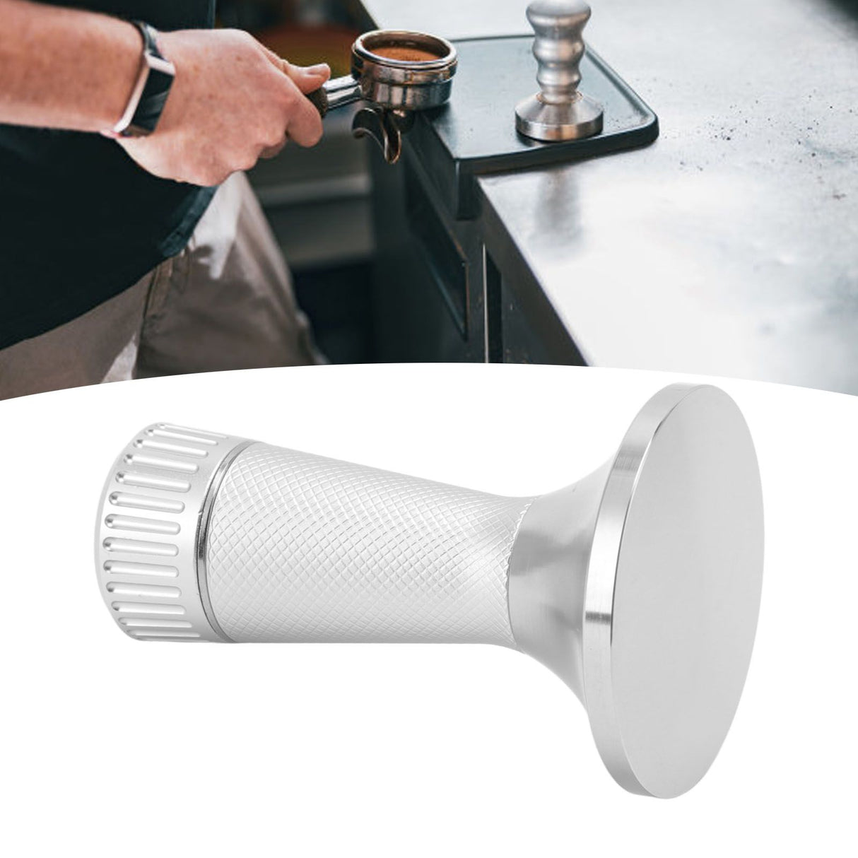 Coffee Tamper Stirrer Set Stainless Steel 2 in 1 58.3mm Coffee Tamper Distribution Needle for Kitchen Silver