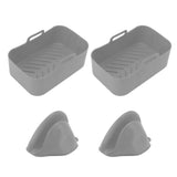 2Set Rectangular Fryer Silicone Pot Fryer Silicone Liners Rectangular Basket for Ninja DZ201 Foodi 8QT Grey