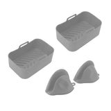 2Set Rectangular Fryer Silicone Pot Fryer Silicone Liners Rectangular Basket for Ninja DZ201 Foodi 8QT Grey - Front View