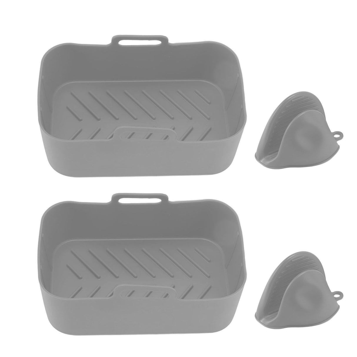 2Set Rectangular Fryer Silicone Pot Fryer Silicone Liners Rectangular Basket for Ninja DZ201 Foodi 8QT Grey