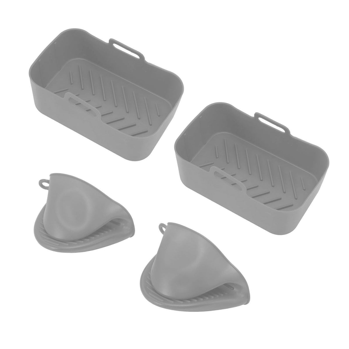 2Set Rectangular Fryer Silicone Pot Fryer Silicone Liners Rectangular Basket for Ninja DZ201 Foodi 8QT Grey