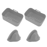 2Set Rectangular Fryer Silicone Pot Fryer Silicone Liners Rectangular Basket for Ninja DZ201 Foodi 8QT Grey - Close-Up Angle