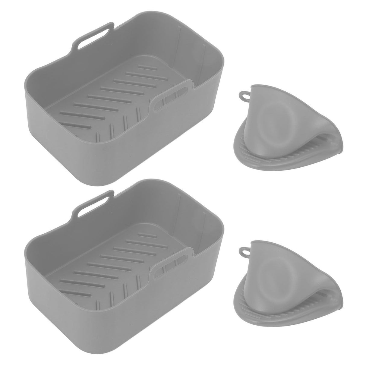 2Set Rectangular Fryer Silicone Pot Fryer Silicone Liners Rectangular Basket for Ninja DZ201 Foodi 8QT Grey