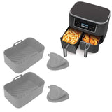 2Set Rectangular Fryer Silicone Pot Fryer Silicone Liners Rectangular Basket for Ninja DZ201 Foodi 8QT Grey