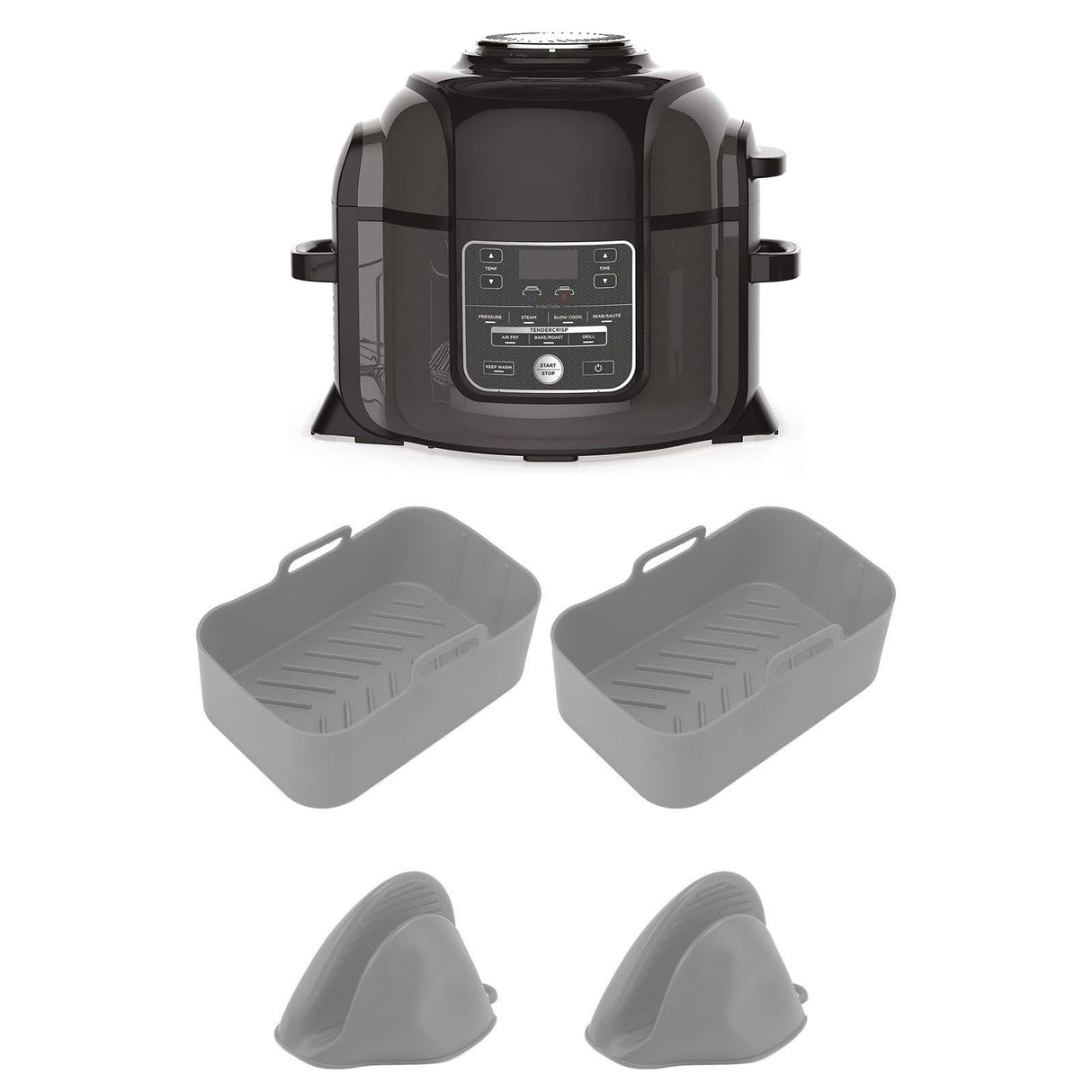 2Set Rectangular Fryer Silicone Pot Fryer Silicone Liners Rectangular Basket for Ninja DZ201 Foodi 8QT Grey