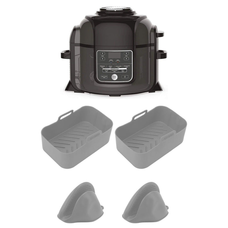 2Set Rectangular Fryer Silicone Pot Fryer Silicone Liners Rectangular Basket for Ninja DZ201 Foodi 8QT Grey