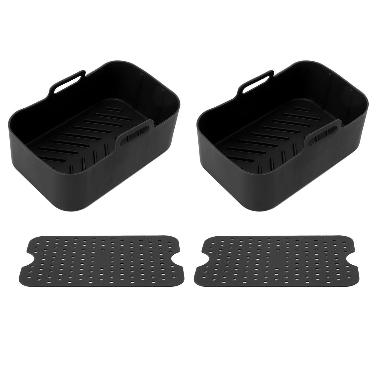 2 Sets Kitchen Fryer Silicone Basket and Mat Reusable Non Stick Rectangular Air Oven Accessories for Ninja DZ201 Foodi 8QT Black