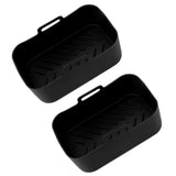 2 Sets Kitchen Fryer Silicone Basket and Mat Reusable Non Stick Rectangular Air Oven Accessories for Ninja DZ201 Foodi 8QT Black - Low Angle