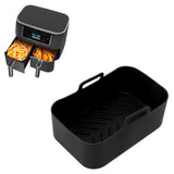 2 Sets Kitchen Fryer Silicone Basket and Mat Reusable Non Stick Rectangular Air Oven Accessories for Ninja DZ201 Foodi 8QT Black - Extra Image