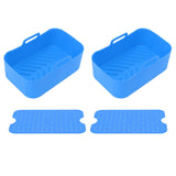 2 Sets Kitchen Fryer Silicone Basket and Mat Reusable Non Stick Rectangular Air Oven Accessories for Ninja DZ201 Foodi 8QT Blue