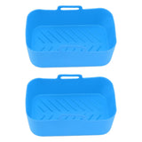 2 Sets Kitchen Fryer Silicone Basket and Mat Reusable Non Stick Rectangular Air Oven Accessories for Ninja DZ201 Foodi 8QT Blue - Side View