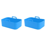 2 Sets Kitchen Fryer Silicone Basket and Mat Reusable Non Stick Rectangular Air Oven Accessories for Ninja DZ201 Foodi 8QT Blue