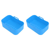 2 Sets Kitchen Fryer Silicone Basket and Mat Reusable Non Stick Rectangular Air Oven Accessories for Ninja DZ201 Foodi 8QT Blue - Close-Up Angle