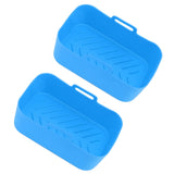 2 Sets Kitchen Fryer Silicone Basket and Mat Reusable Non Stick Rectangular Air Oven Accessories for Ninja DZ201 Foodi 8QT Blue