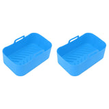 2 Sets Kitchen Fryer Silicone Basket and Mat Reusable Non Stick Rectangular Air Oven Accessories for Ninja DZ201 Foodi 8QT Blue - Extra Image